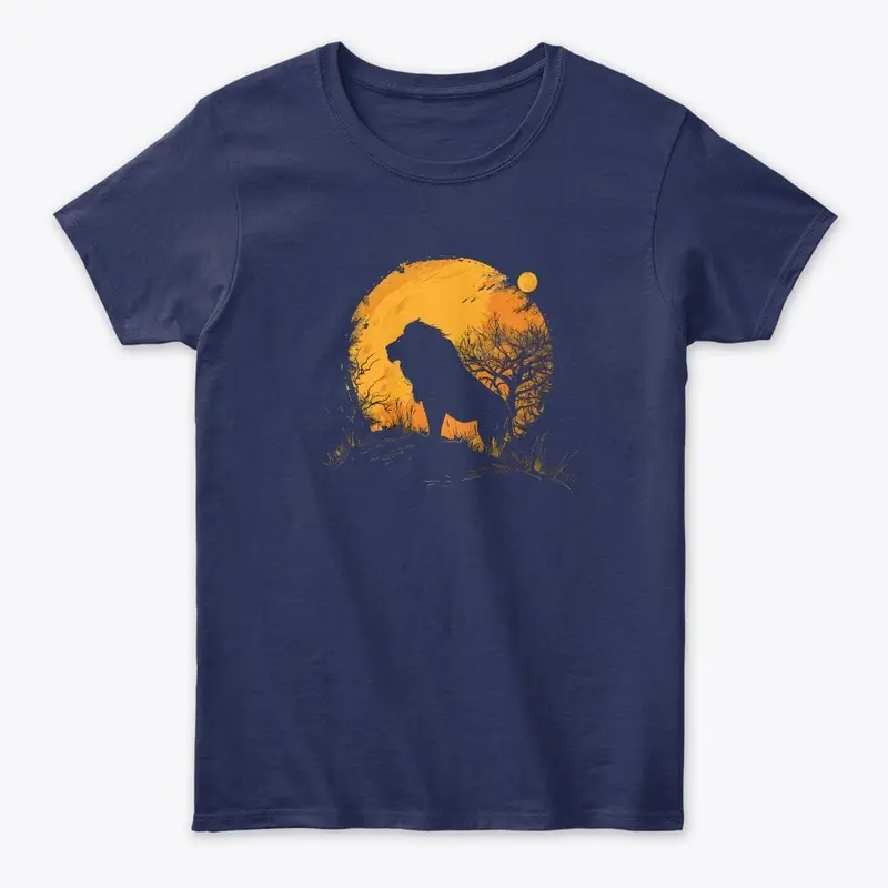 Vintage Retro Moonlit Lion